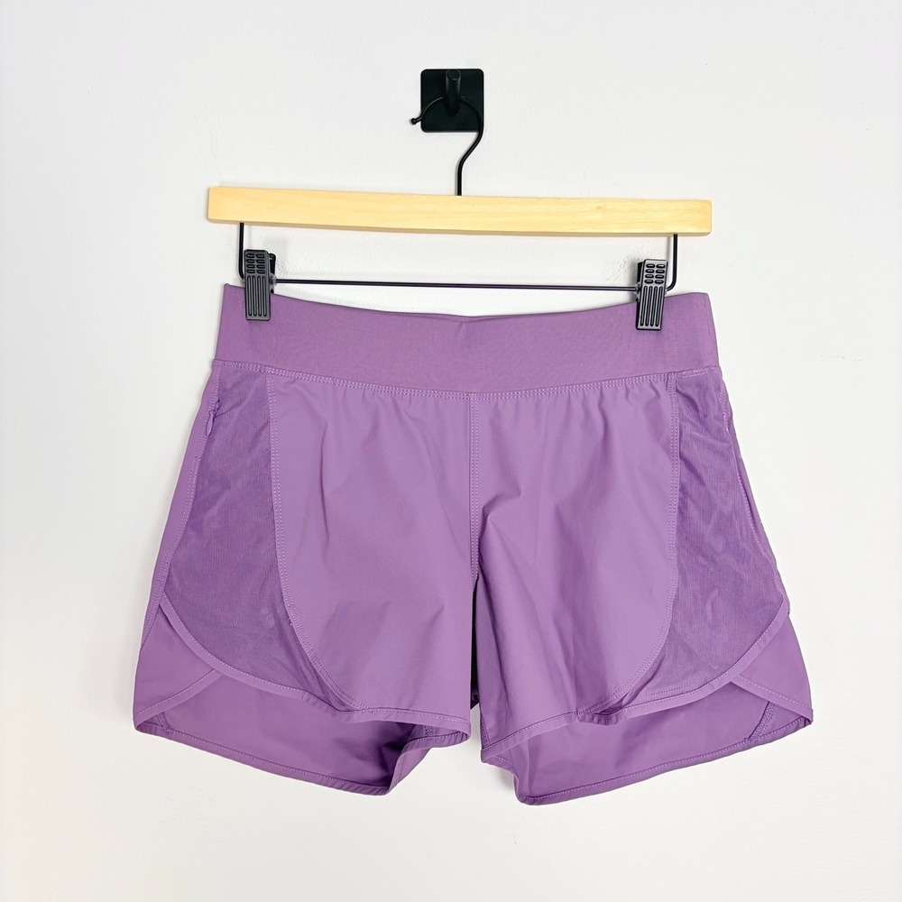 Hylete Iris Scallop Lined Athletic Running Shorts With Zip Pockets XS Purple‎